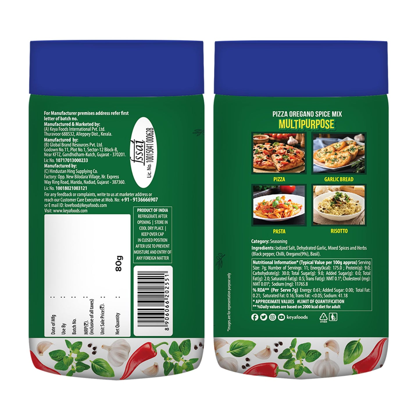 Keya Seasoning Combo | Pizza Oregano 75gm | Pizza Chilli 60gm | Seasonings For Pasta | Premium All Natural & Healthy Italian Spice Blend | Sprinkler | No Artificial Flavours and Colours| Pack of 2