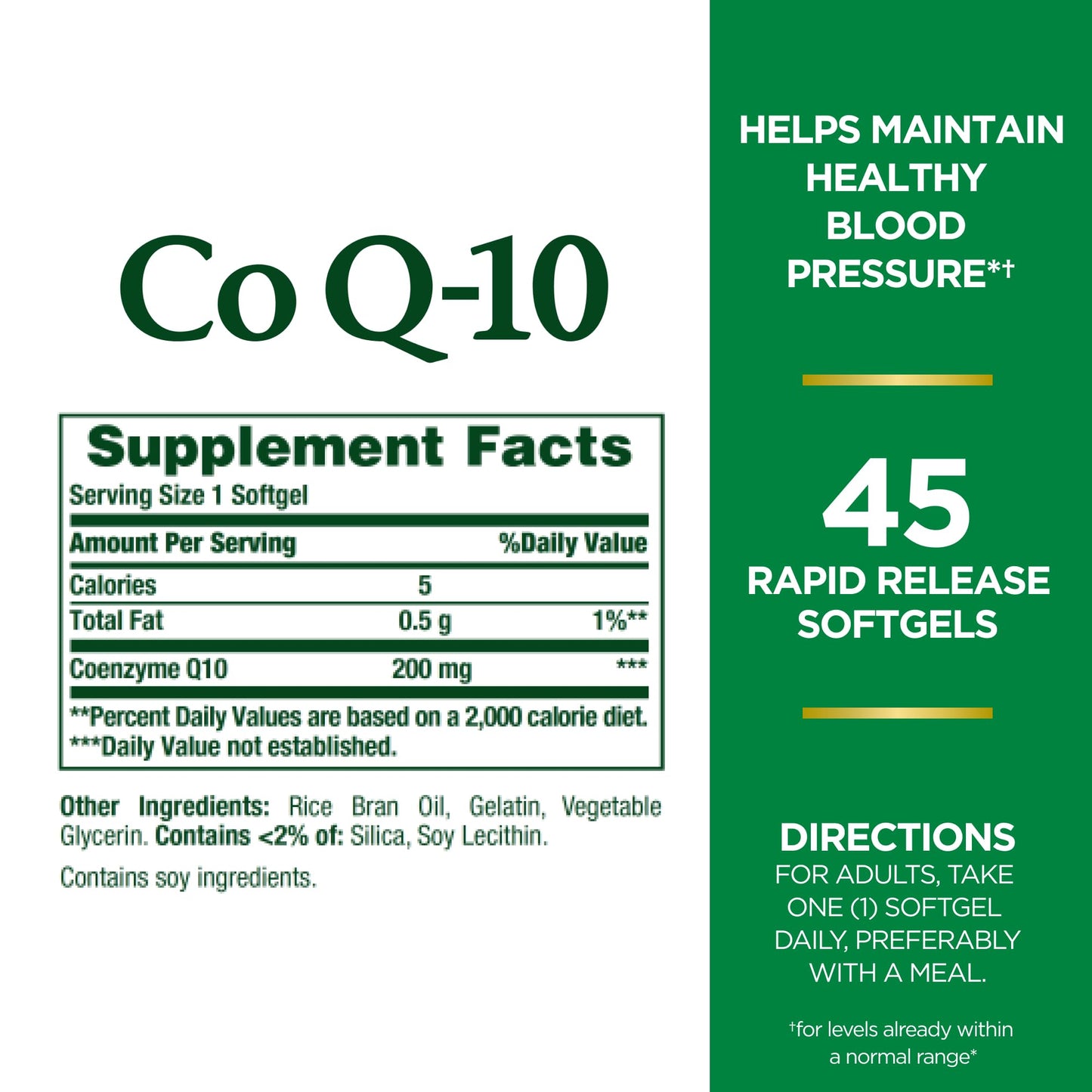 Nature's Bounty Extra Strength Co Q-10 200 mg Q - SorB - 45 Softgels