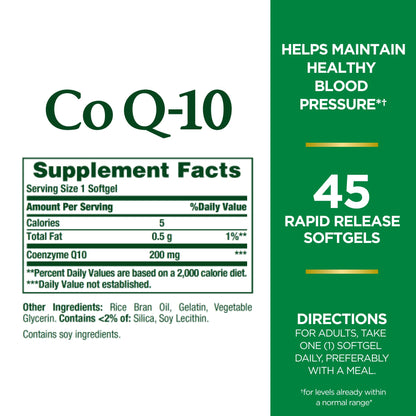 Nature's Bounty Extra Strength Co Q-10 200 mg Q - SorB - 45 Softgels