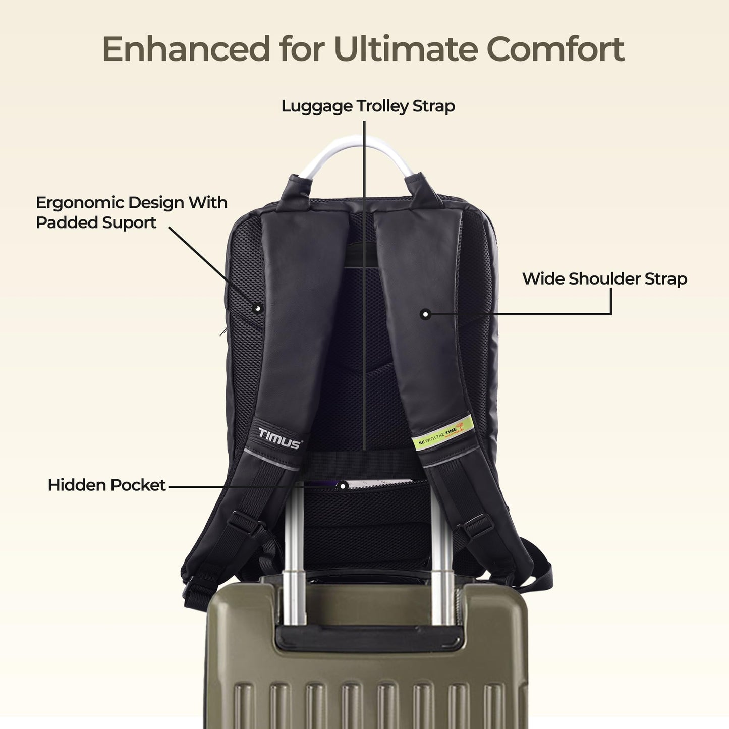 Timus Seattle Black Professional Laptop Backpack for Men & Women 24 L with 15.6 Inch Laptop Compartment | Water resistant with USB Port Anti-Theft Bag | Premium Polyester Fabric