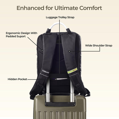 Timus Seattle Black Professional Laptop Backpack for Men & Women 24 L with 15.6 Inch Laptop Compartment | Water resistant with USB Port Anti-Theft Bag | Premium Polyester Fabric