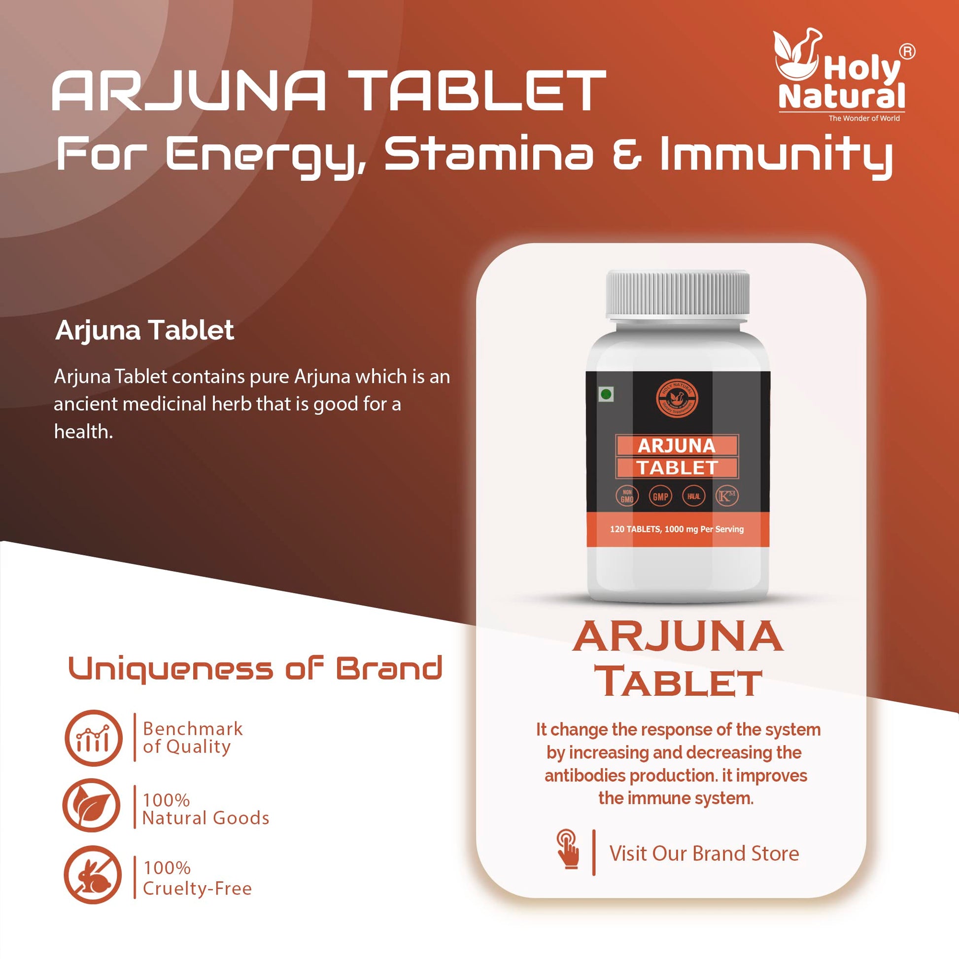 Holy Natural Arjuna Tablet – 1000mg Per Serving, 120 Tablet, 100% Pure- image 6