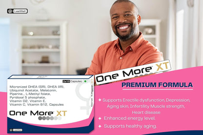 One More XT Sustained Release DHEA 75mg | Dehydroepiandrosterone 75mg (25mg IR+50mg SR) | Ubiquinol Acetate (Coenzyme Q10), Melatonin, L methyl folate, Vitamin E, C, D2, B12, B6, Piperine for men & women -30 Capsules