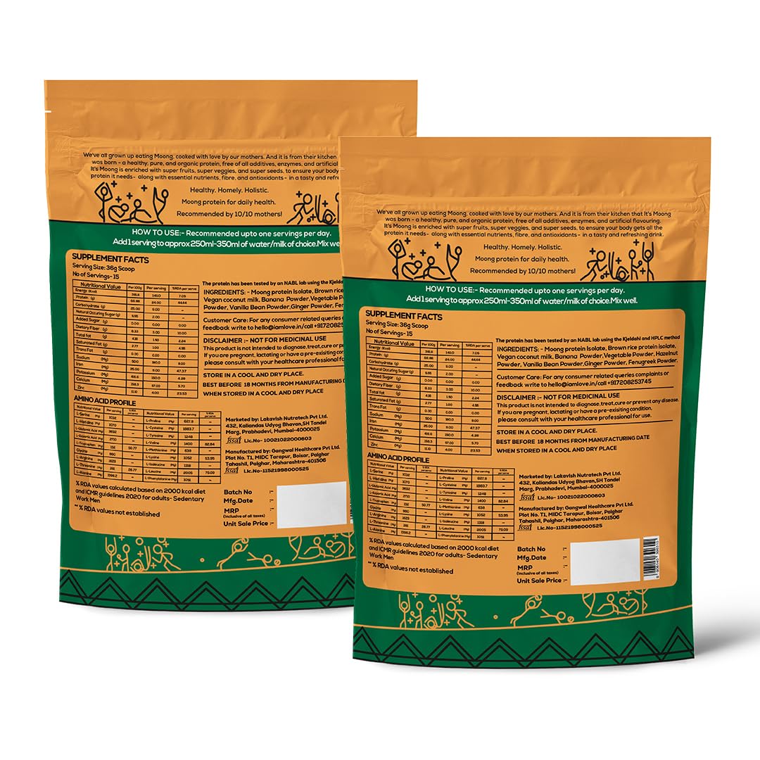It's Moong Mung Bean & Brown Rice Isolate Plant Protein Powder for Men & Women | 24gms per serve 4.7gms BCAA| Kale Hazelnut Real Vanilla| 500 gms, Sprouted Plant based protein| Plant Protein|Pack of 2