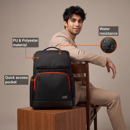 Nasher Miles Fordham Corporate Backpack | Premium Polyester & PU Laptop Backpack 33L | Ideal for Office, College, School & Travel | Men, Women, Boys, Girls (Black)