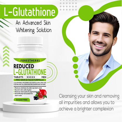 FORESTHERBS L-Glutathione With Hyaluronic Acid, Vitamin C, Biotin, Alpha Lipoic Acid, Collagen Supplements For Men, Promotes Glow, Clear&Radiant Skin Whitening-60 Gluthathione Tablets (Pack 1)