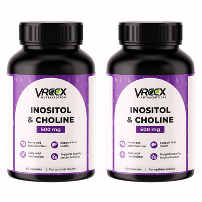 VREEX Choline & Inositol 500 mg – Supports Brain Function, Liver Health & Fat Metabolism, Nootropic Supplement- 60 Veg Capsules (Pack of 2)
