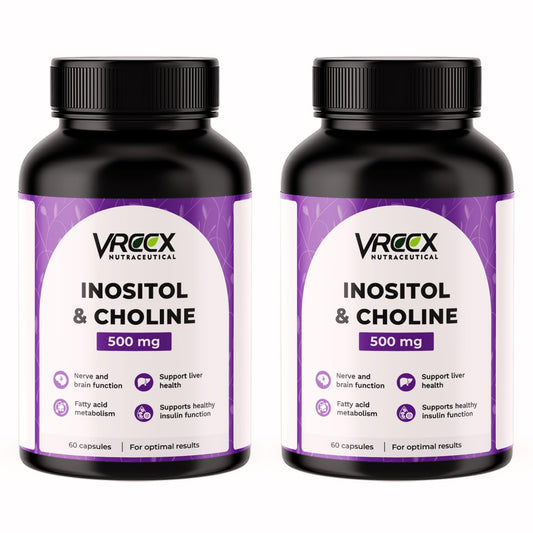 VREEX Choline & Inositol 500 mg – Supports Brain Function, Liver Health & Fat Metabolism, Nootropic Supplement- 60 Veg Capsules (Pack of 2)