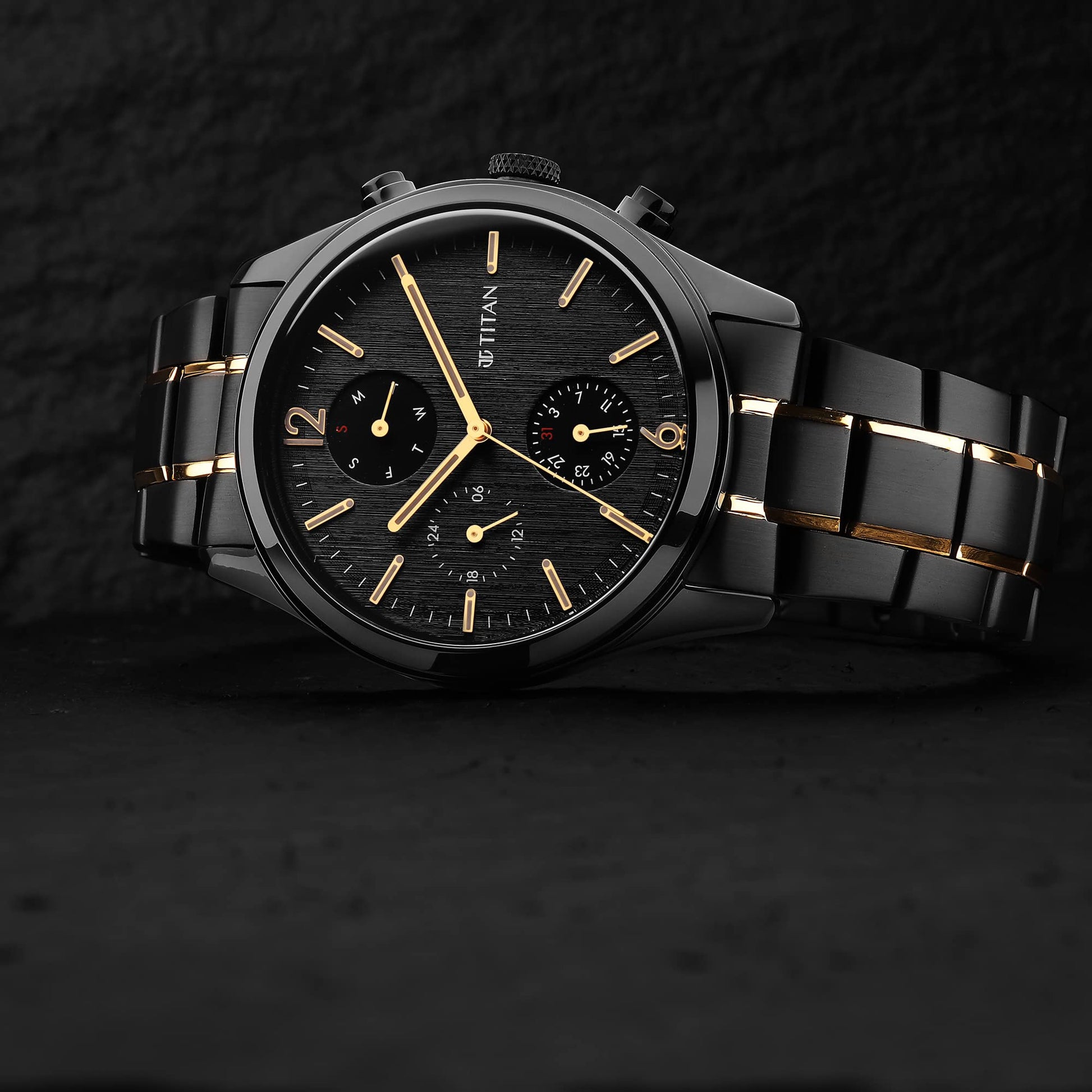 Titan Classique Quartz Analog Black Dial Two Toned Black and Gold Stain- image 2