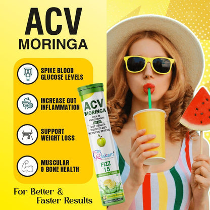 Raskam ACV Moringa Effervescent Tablets | 15 Tablets, 500mg Natural Energy & Immunity Booster with Antioxidants (Shikanji) Pack of 1