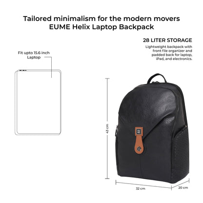 EUME Helix 28L Backpack Bag For Man, Charcoal Black| 2 Large Compartmen- image 7