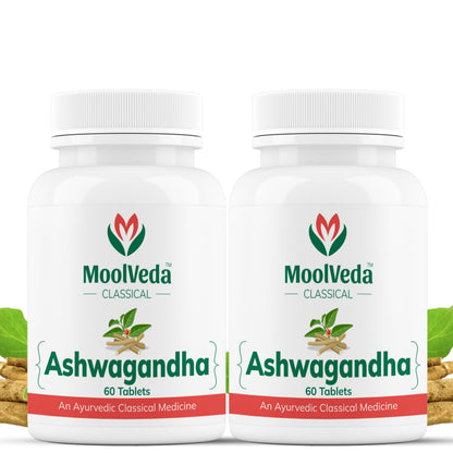 Moolveda Ashwagandha Tablets | Energy, Stress Relief and Immune Support | Improves Strength, Energy & Overall Wellbeing | Rejuvenates Mind & Body | 60 Veg Tablets (Pack Of 2)