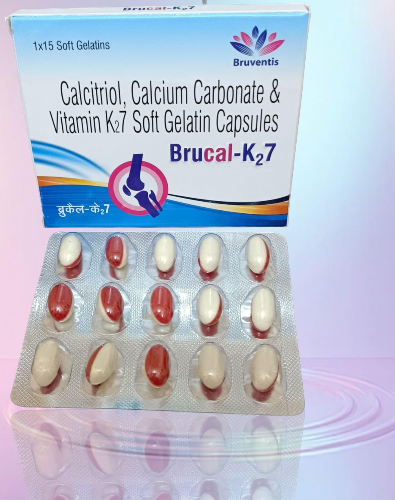 New brucal K2-7 Calcium Supplement with Calcitriol, Calcium Carbonate & Vitamin K2, 15 Softgels, for Bone & Heart Health