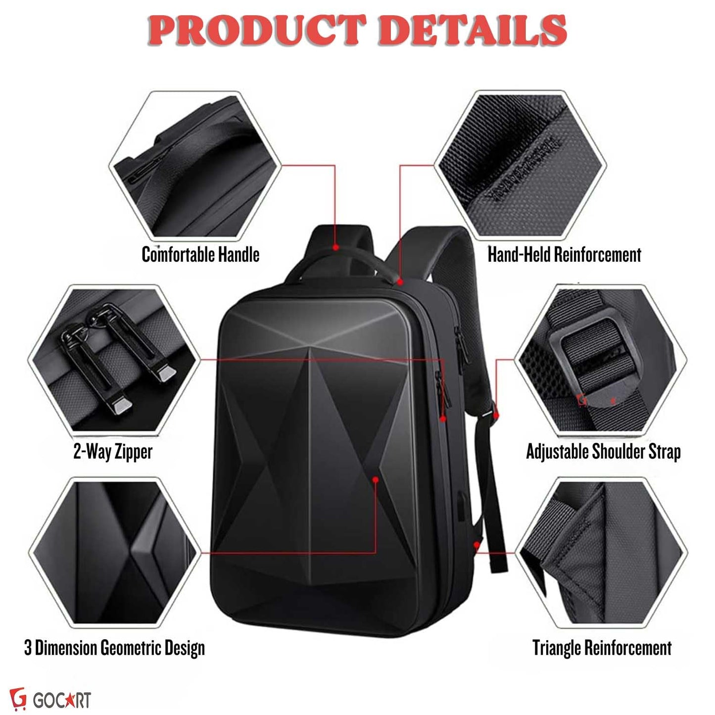 GOCART WITH G LOGO Hard Shell Business Computer Laptop Storage Backpack for Men and Women (Black)