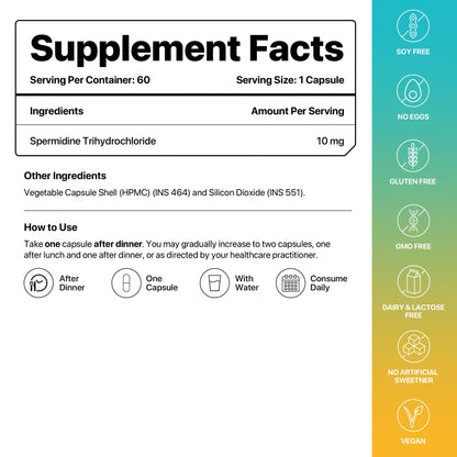 Decode Age Spermidine Supplement|Supports Autophagy,Immunity,Skin & Hair Health,Heart Health|10 Mg,60 Capsules,Vegan,1 Count