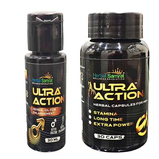 Herbal Samrat Ultra Action Wellness Combo Pack, Herbal Oil 30ml with Stamina Capsules 30 Count, Extra Power Formula for Men