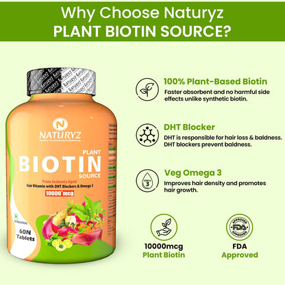 Naturyz Imported Icelandic COD Liver Oil Combo Pack for Immunity Skin Eye Muscle Joint Health & 100% Plant Based Biotin Tablets with High Protein Vitamin DHT Omega 3 for Strong Hairs, Nails Growth