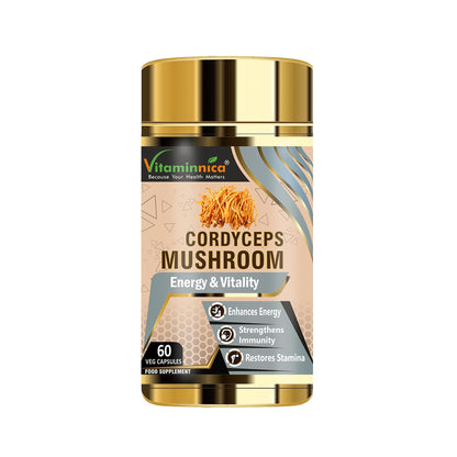 Vitaminnica Cordyceps Mushroom 500mg- 60 Vegan Capsules | Nootropics for Energy & Endurance