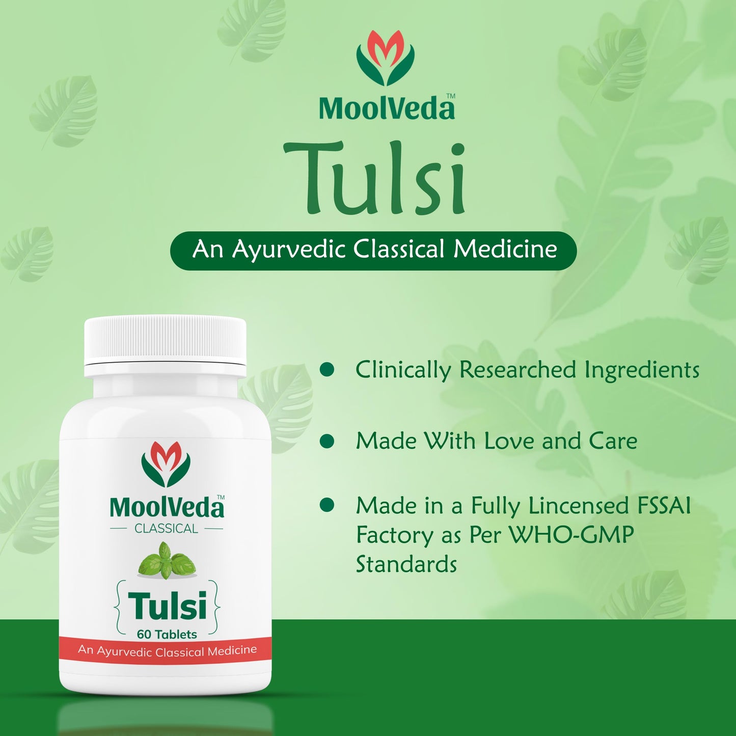 Moolveda Tulsi Tablets | Use For Natural Immunity Booster | Pure Herbs for Respiratory Wellness | 60 Veg Tabltes