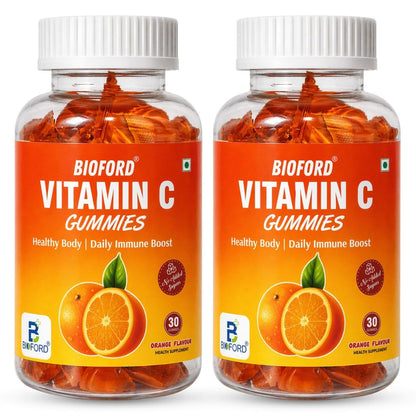 Bioford Vitamin C Gummies with Zinc for Daily Immunity Booster & Antioxidant Support Supplement for Healthy Skin, Hair & Nails, Skincare Orange Flavour Chewable Gummies,Nutraceutical Immune Support