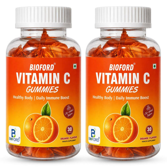 Bioford Vitamin C Gummies with Zinc for Daily Immunity Booster & Antioxidant Support Supplement for Healthy Skin, Hair & Nails, Skincare Orange Flavour Chewable Gummies,Nutraceutical Immune Support