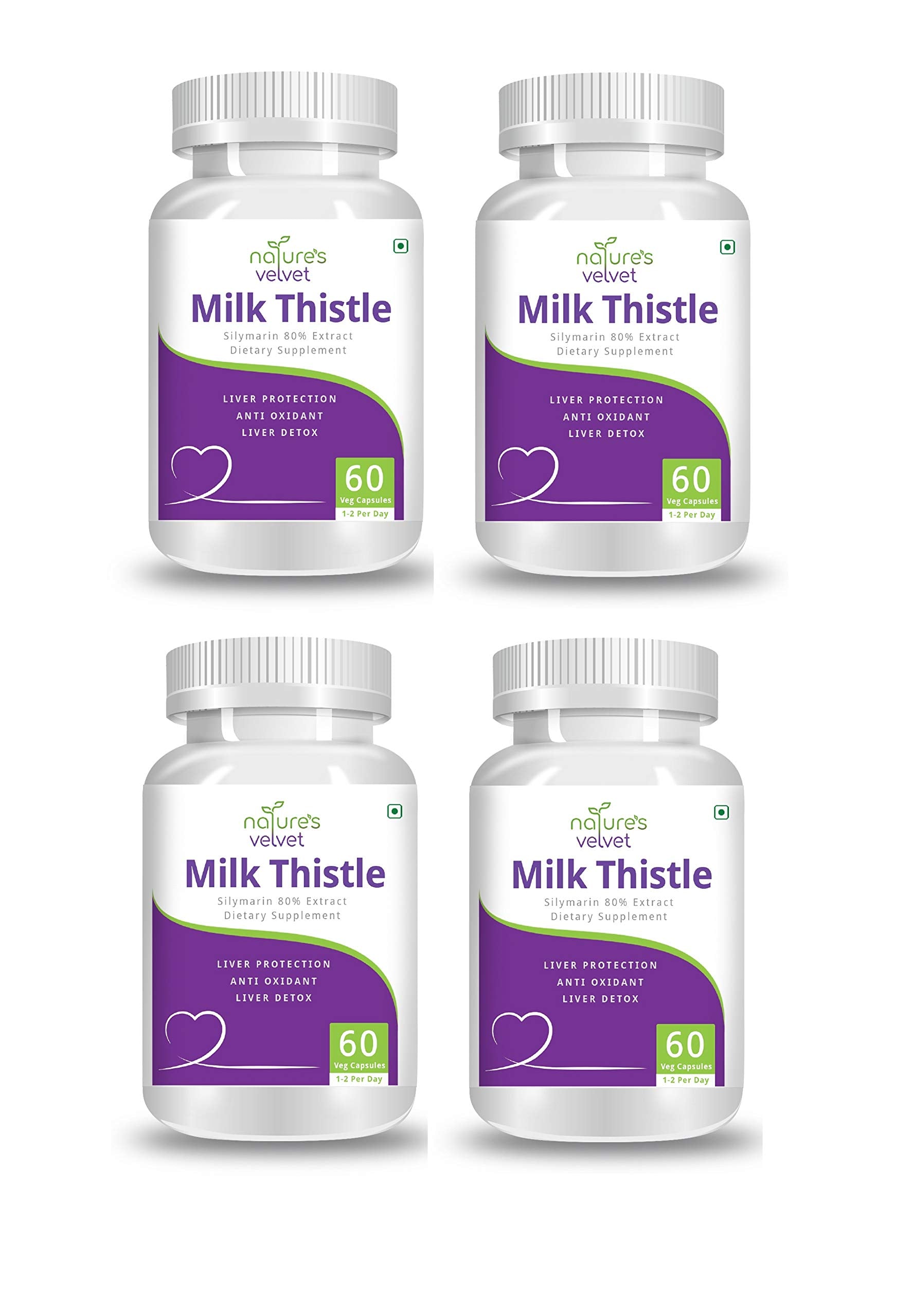 Nature's Velvet Milk Thistle 80% Silymarin Pure Extract - 60 Veg Capsules Pack o