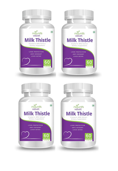 Nature's Velvet Milk Thistle 80% Silymarin Pure Extract - 60 Veg Capsules Pack o