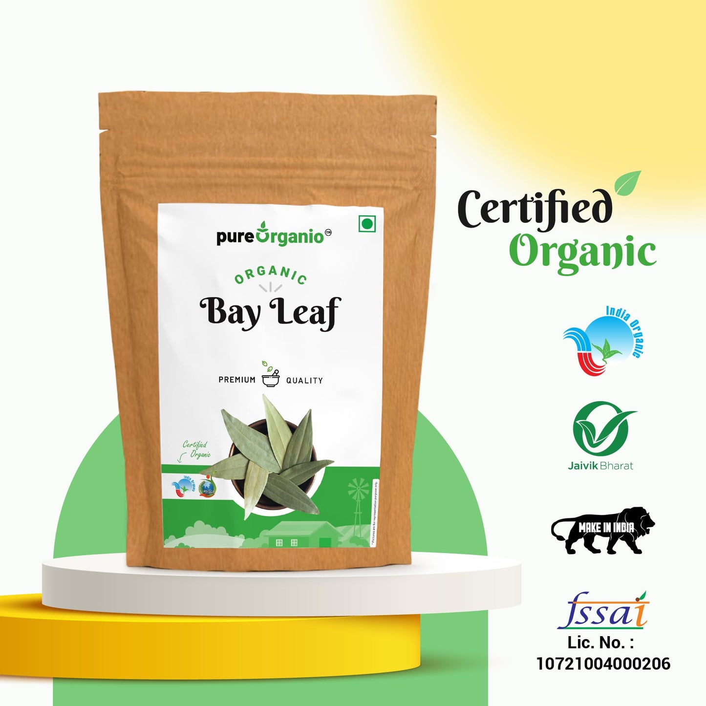 Pure Organio Organic Bay Leaf Whole Tej Patta Dried bay leaves Indian Spices (200 Gm)