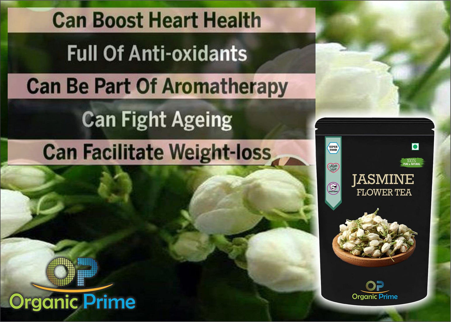 Organic Prime Jasmine Flower Tea for Slimming Body and Stress Relief - 100 GM by Organic Prime