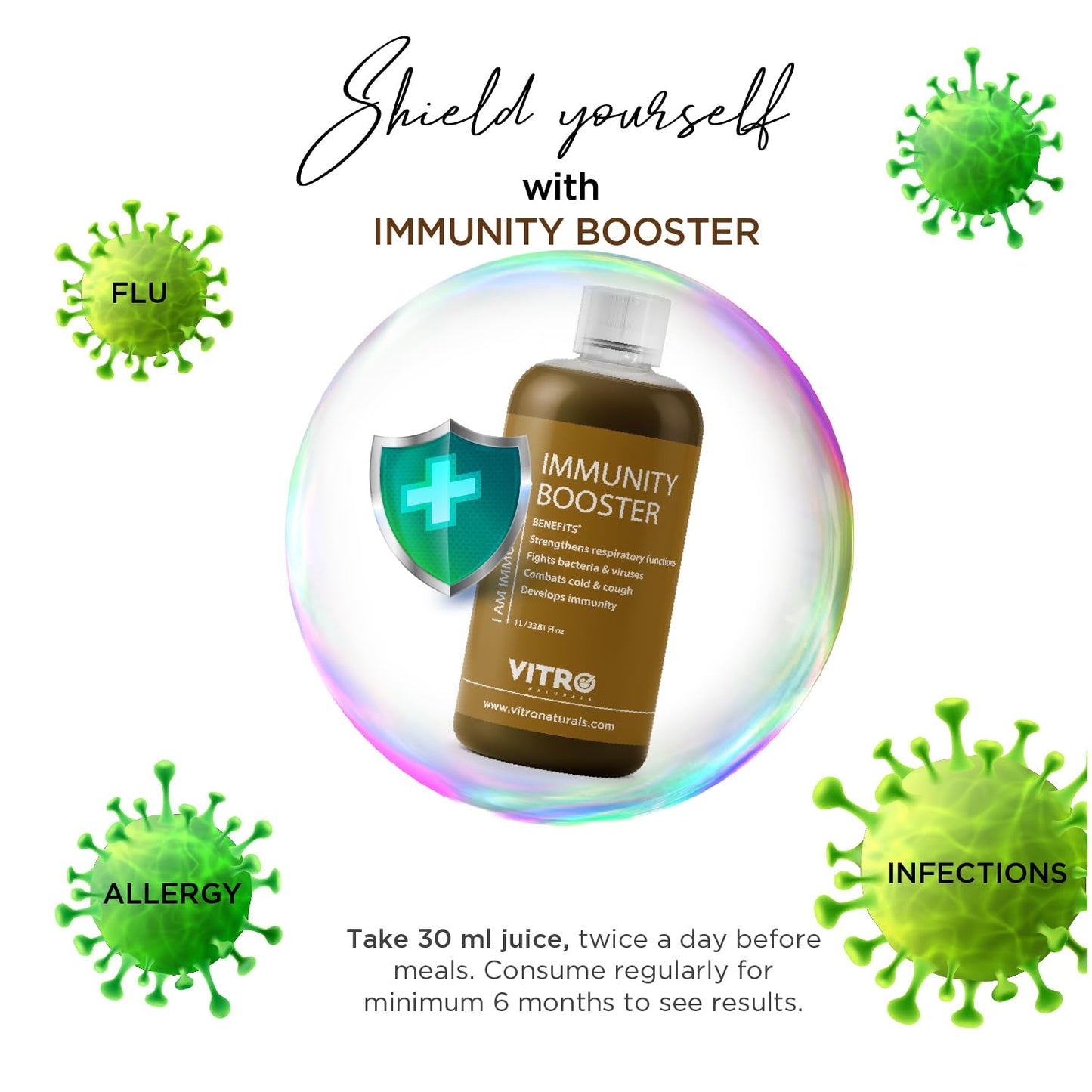 Vitro immunity booster juice 1Ltr Neem Grown Giloy Tulsi Juice with 4-in-1 Immuno- Enhancing benefits | Handpicked Fresh Tulsi and Neem grown Giloy| NIB rich for all-round Immunity