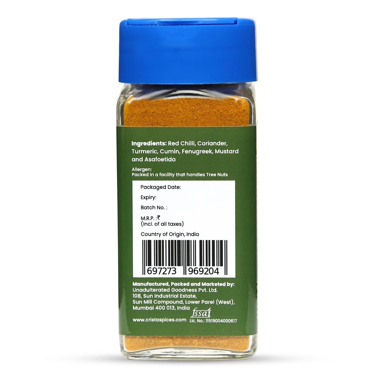 CRISTA KhatMeeth Gujarati Dal Masala Blend | No Onion | No Garlic | Vegan | Low in Sodium | Zero added Colours, Fillers, Additives & Preservatives | 50 gms