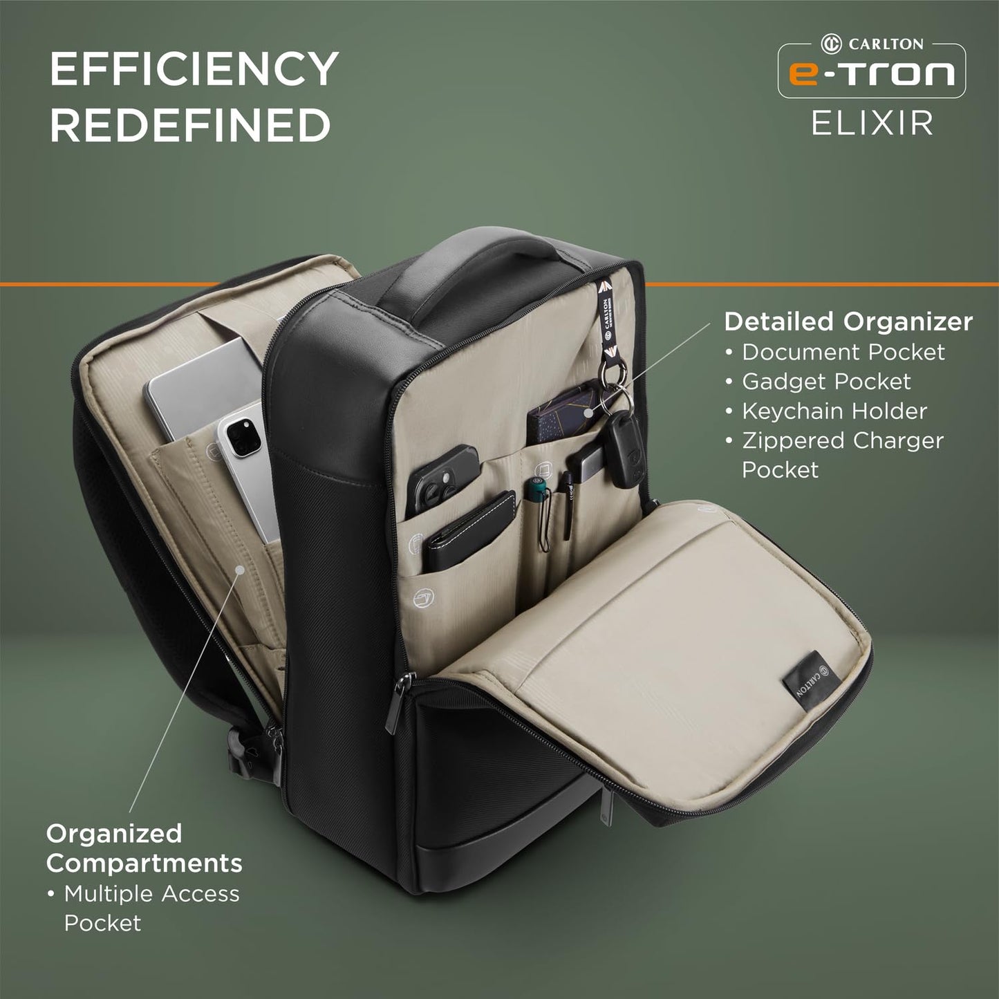 CARLTON Esporta Business Backpack with 15' Laptop Compartment-11L | Premium Anti-Theft/Water Resistant Backpack with added Ergonomic Comfort & Smart Organiser (Jet Black)