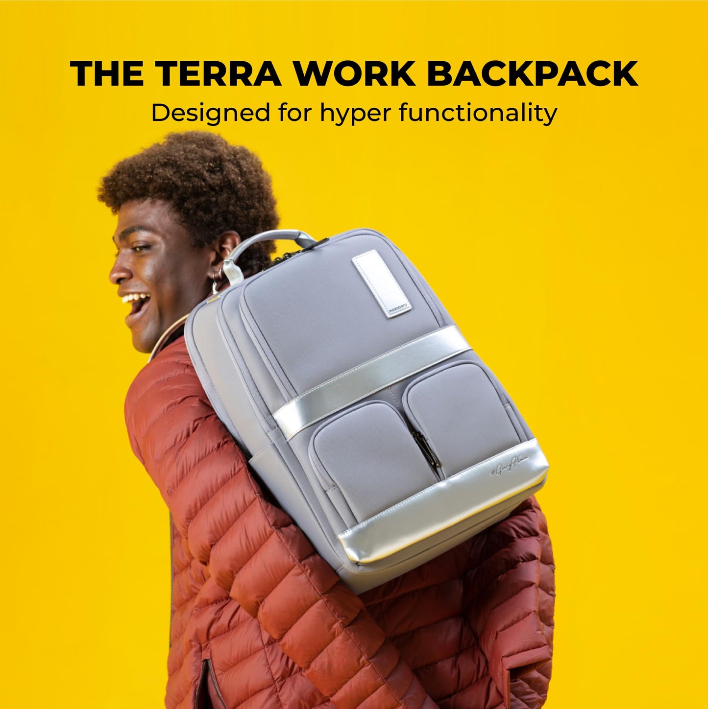 MOKOBARA The Terra Work Backpack | Fits Up To 16 Inch Laptop, 25 Liter Capacity, Water-Resistant Nylon & Vegan Leather Trims | Adjustable Shoulder Straps & Ergonomic Design | Reflection Day (Sliver)