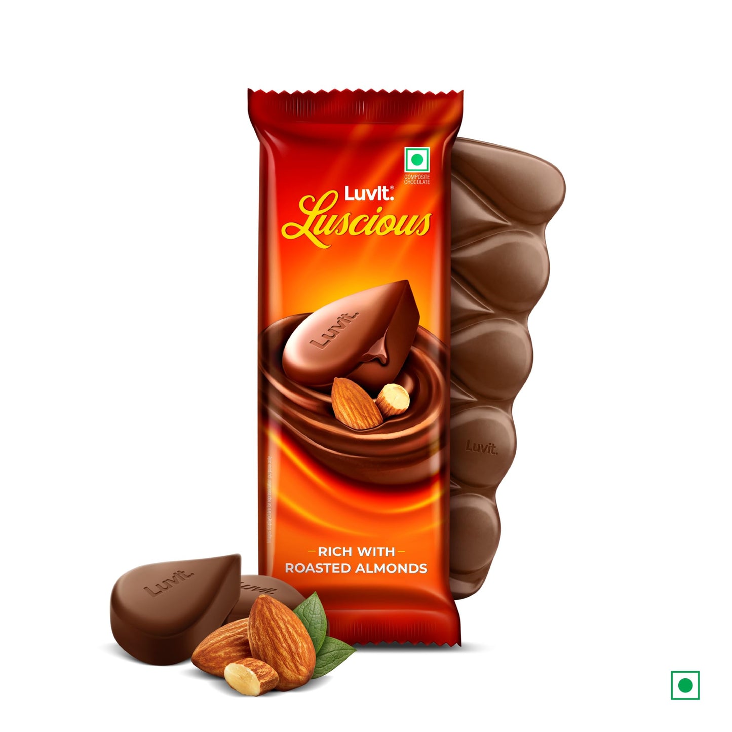 LuvIt Luscious Roasted Almonds Chocolate Bars | Multipack | Deliciously Smooth | Pack of 15-52gm Each