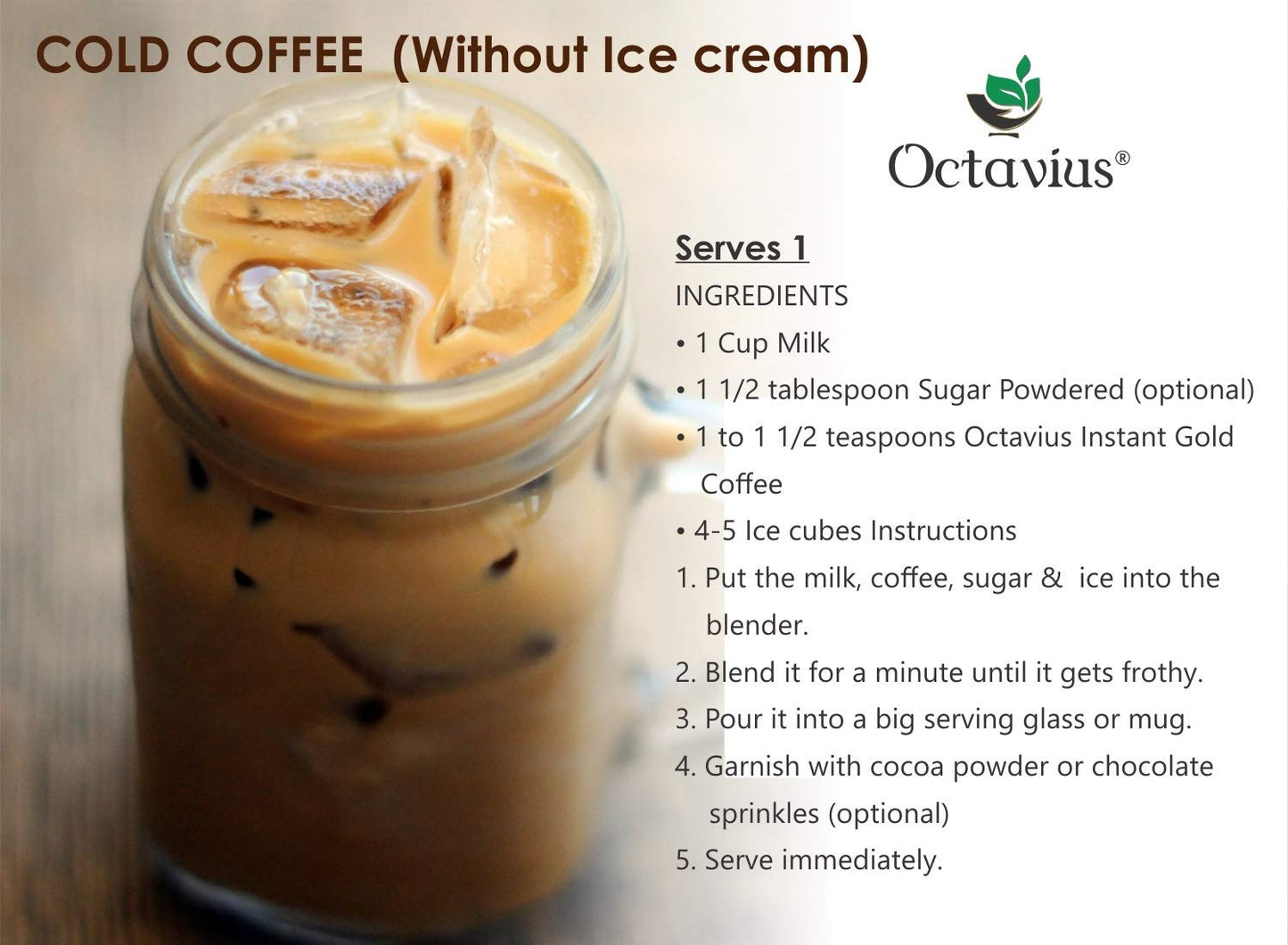 Octavius Gold Instant Coffee 500g Pack | 100% Pure Coffee Powder | Instant Coffee for Office Pantry, Cafeteria & Corporate Use | Strong & Aromatic Hot & Cold Coffee