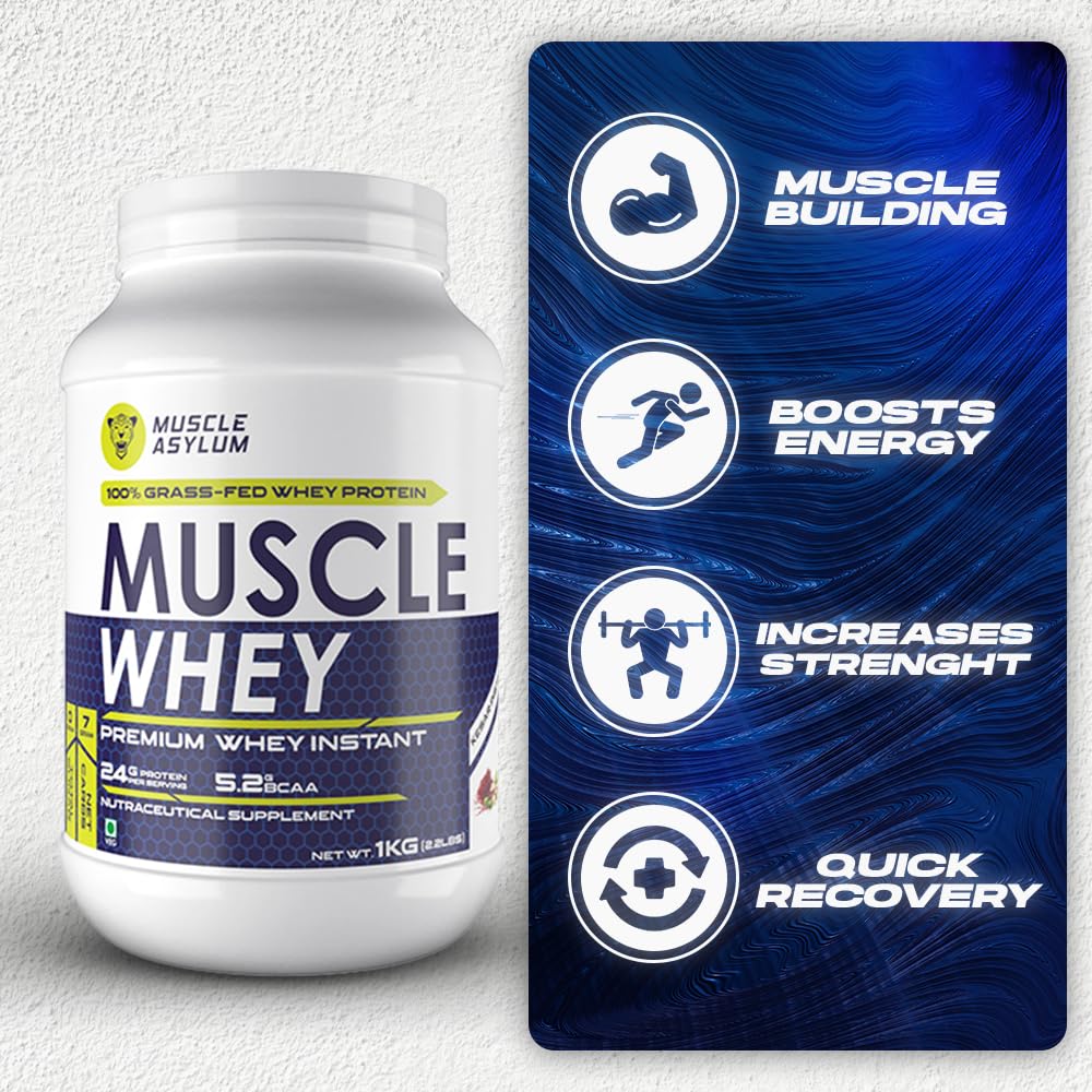 Muscle Asylum Premium Whey Protein | 1kg, 25 Servings | Kesar Pista | W- image 6