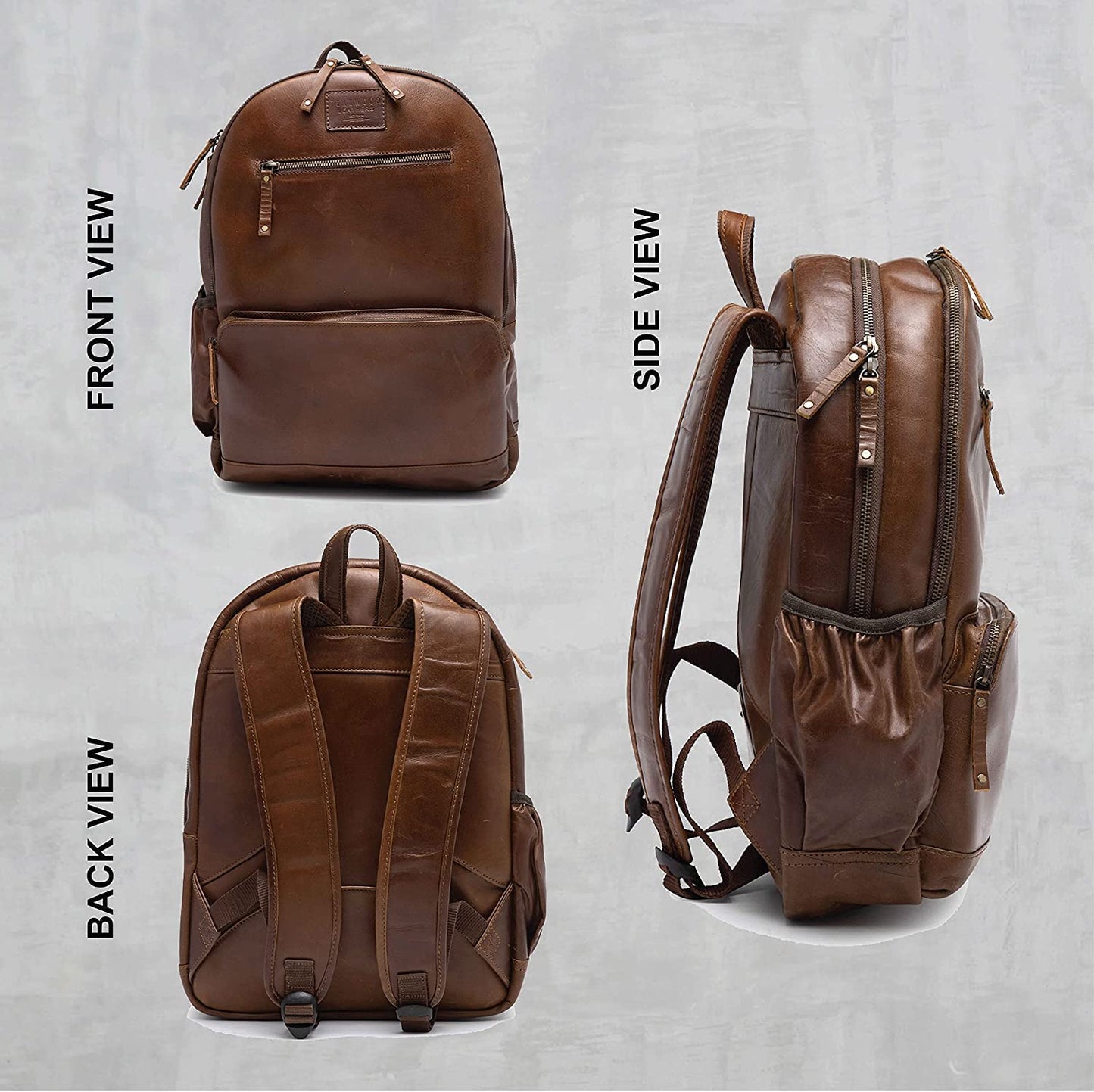Teakwood Genuine Leather Backpack Laptop Bag For Men and Women(Brown)