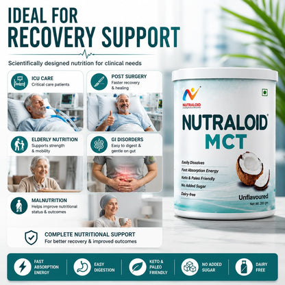 NUTRALOID MCT Powder 200g | Medium Chain Triglycerides Supplement for Instant Energy | Keto & Paleo Friendly | No Added Sugar | Dairy Free | Unflavoured Coconut MCT Powder