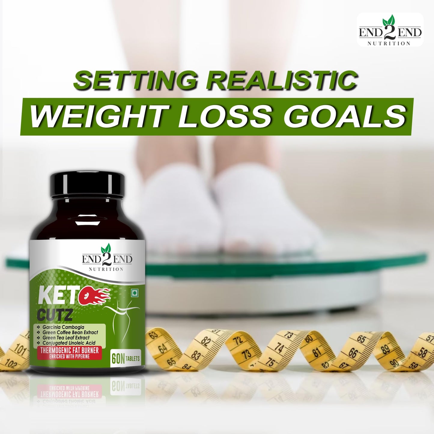End2End Nutrition Keto Cutz fat burner with Garcinia Cambogia, Green Tea, Green Coffee Bean | Weight Loss Product for Men and Women - 60 Tablets