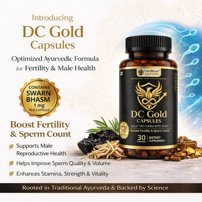Vardham Ayurveda DC Gold Capsules | Ayurvedic Male Vitality & Fertility Support | Swarn Bhasma, Shilajit, Safed Musli & Kaunch Beej | Stamina, Strength & Sperm Health Support | 30 Capsules