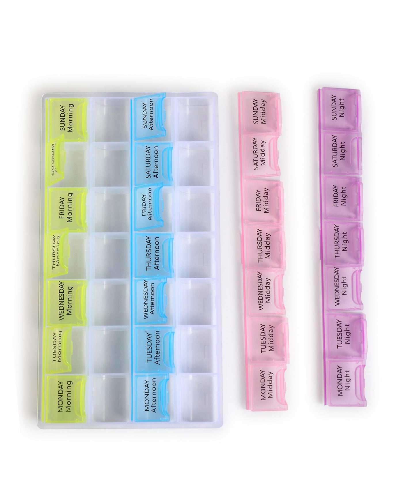 GLUN® Weekly Medicine Pill Reminder Tray, 4 Times a Day for Medications, Vitamins, Supplements and Other Pills