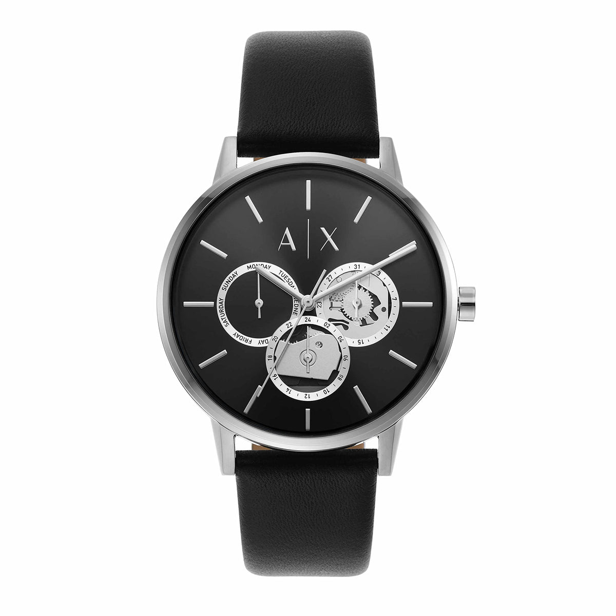 Armani Exchange Leather Analog Black Dial Men Watch-Ax2745, Black Band