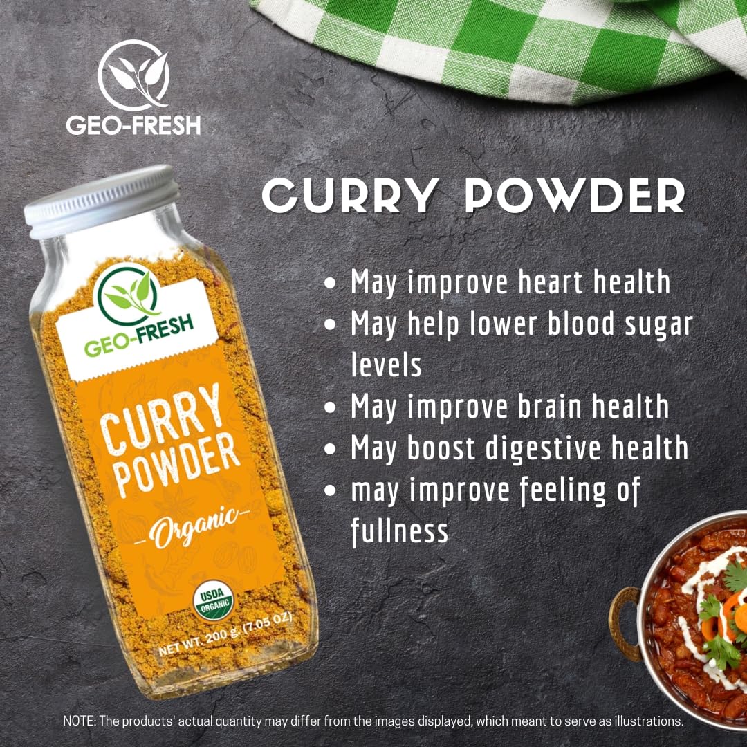 Geo-Fresh Organic Curry Powder, 200g| Blend of 15 Herbs & Spices| Spice & Masala| Enhance Flavour| No Artifical Colour & Preservatives| 100% Organic, Non-GMO, USDA Certified, Jaivik Bharat Certified