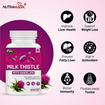 Nutramagik Milk Thistle with Dandelion Root Extract - Detox and Liver Support Blend (60 Capsules, 1)
