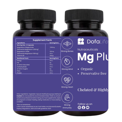 DofaLife Magnesium Glycinate Capsules 1000mg | Highly Absorbable Chelated Magnesium | Supports Muscle Recovery, Sleep, Bones & Nerve Health | 60 Veg Capsules
