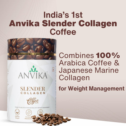Anvika Slender Collagen Coffee with Marine Collagen Peptides, Garcinia Cambogia & L-Carnitine | Supports Weight Management, Boost Metabolism | Real Coffee Flavor | 150g