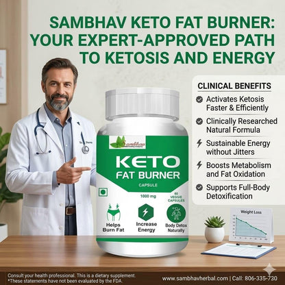Sambhav Keto Fat Burner Capsules, 1000mg, Green Coffee Extract, Garcinia Cambogia, Green Tea Extract, Weight Management & Metabolism Support, 60 Capsules