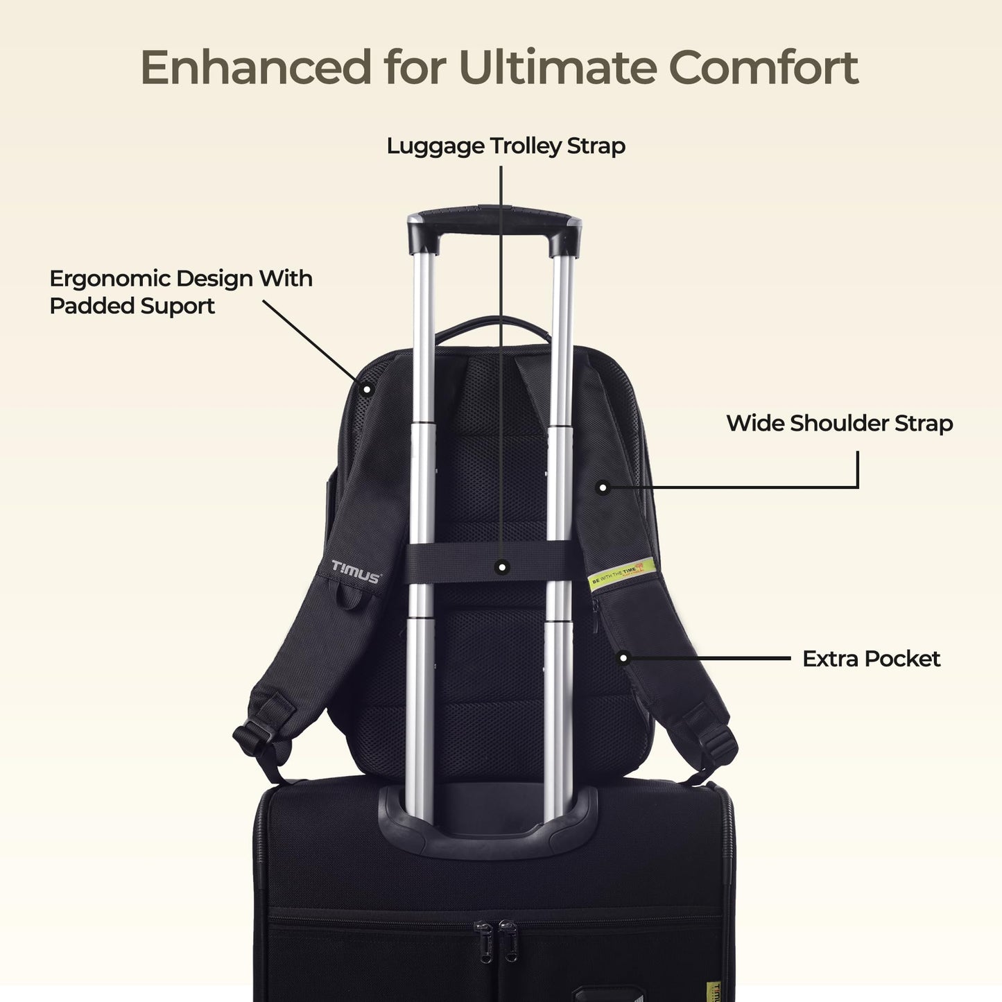 Timus Paris Black Professional Laptop Bag for Men & Women 23 L with 15.6 Inch Laptop Compartment | Water resistant with USB Port Anti-Theft Backpack| Premium Polyester Fabric