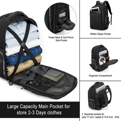 HORNBULL Travel Backpack for Men 45L Large Heavy Duty Office Travel Laptop Bag Fit Upto 17" Laptop 1680D Polyester Water-resistant Padded Overnight Laptop/Clothes Bag with Multi-Pocket, Black