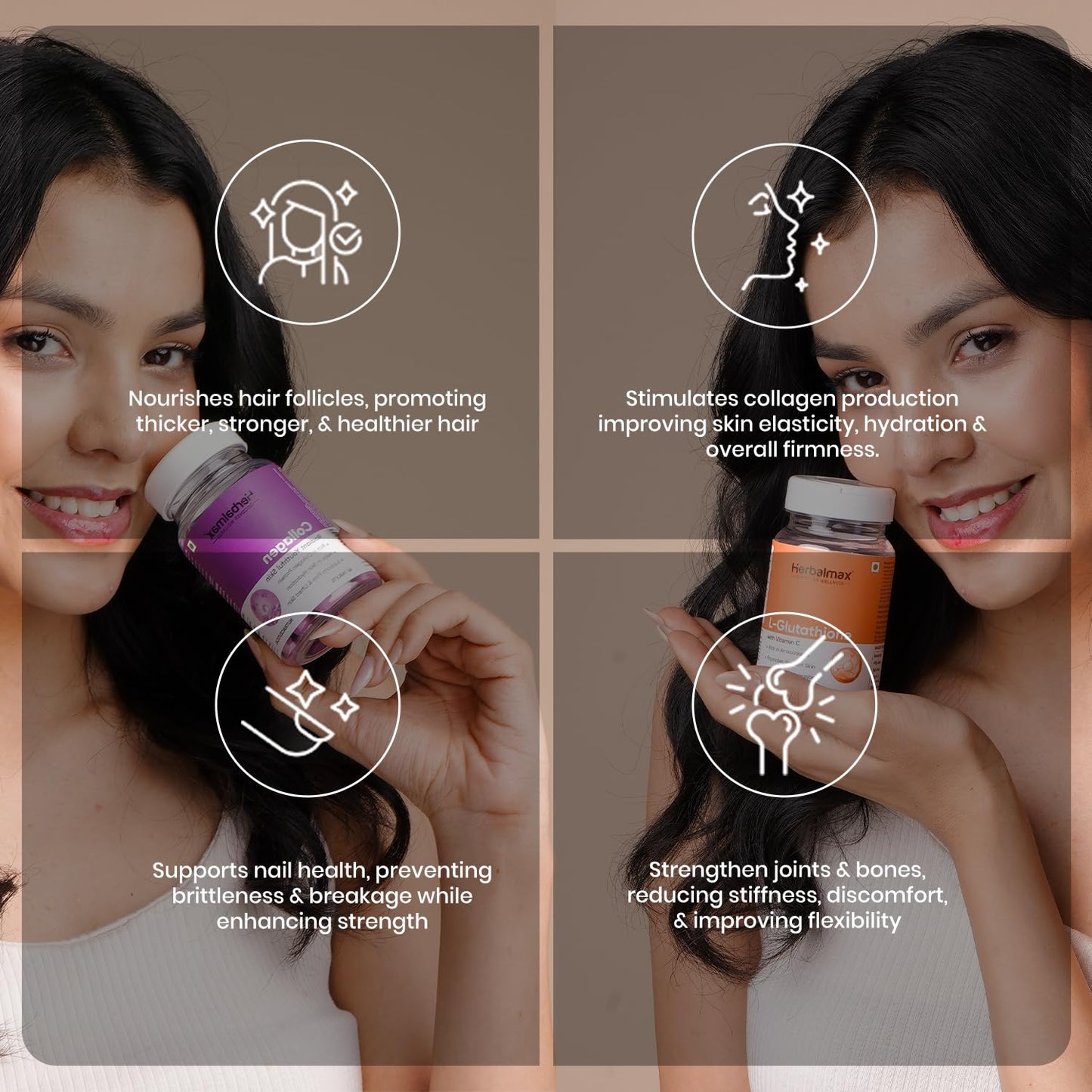 Herbal Max Collagen & L-Glutathione Supplement Skin Brightening, Anti-Aging, Hair & Nail Support 90 Tablets For Men & Women